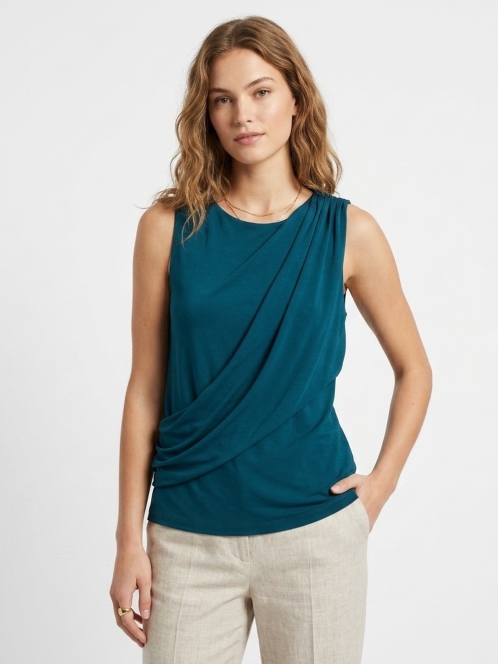 Theory Teal Asymmetrical Draped Tank Top Size Large